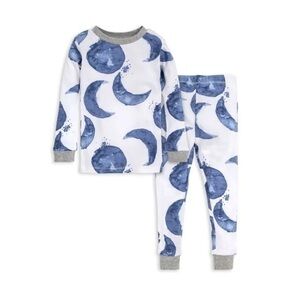 Burt’s Bees Baby Hello Moon Blue White Gray Snug Fit Organic Pajamaa 12M